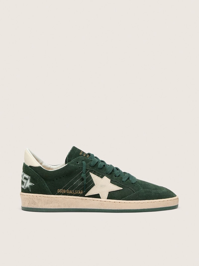 Golden Goose - Ball Star Donna in suede verde con stella e talloncino in pelle bianca in 